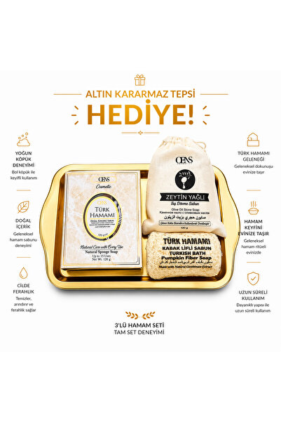 OENS COSMETİC OENS Türk Hamamı Seti – Zeytinyağlı Sabun + Süngerli Sabun + Ka...