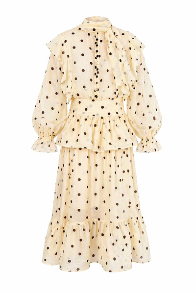 HAZELANNA Κρεμ Πουά Σετ Πουκάμισο-Φούστα