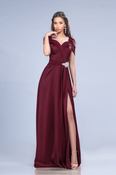 Sienna Fashion Κομψό μπορντό μάξι φόρεμα Ζέλα
