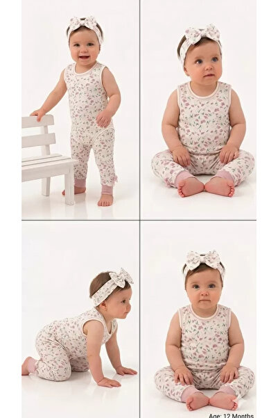 DMR Elegance 3/12 Month Cotton Baby Set with Bandana and Straps