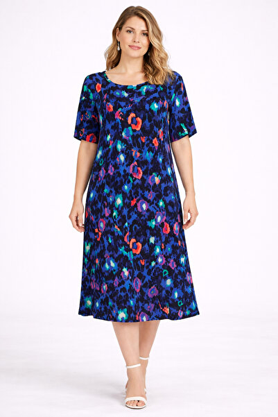 Şans Γυναικείο φόρεμα μεγάλου μεγέθους Saks, με σχέδια από βισκόζη 65N39470