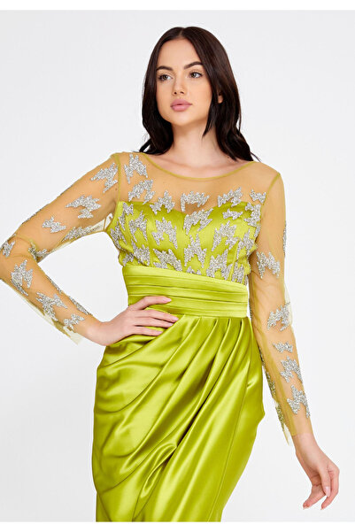 Sienna Fashion Λαχανί μίντι φόρεμα με μανίκια Κατάνα