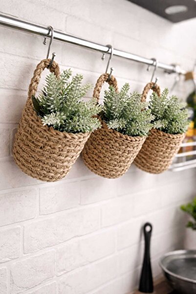 MARİANO VENANZİO Σετ 3 τεμαχίων Πλεκτό Καλάθι από Φυσικό Σχοινί Γιούτας σε Μπ...