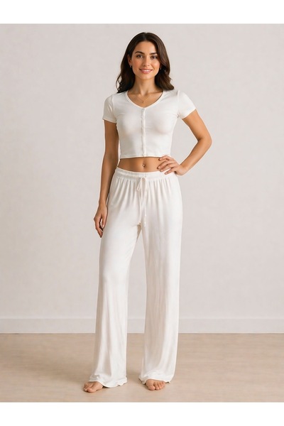 ossons Γυναικείο Σετ με Μαλακό Υφασμένο Crop T-Shirt και Φαρδιά Φούτερ Παντελ...