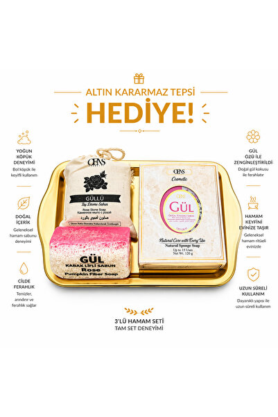 OENS COSMETİC OENS Gül Kokulu Hamam Tepsi Seti 3’lü