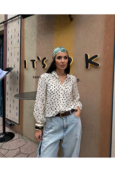 MareandCo Kadın Puantiyeli Rahat Kesim Uzun Kollu Gömlek