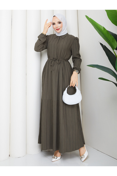 TOKARİS TEKSTİL Γυναικείο φόρεμα τουνίλ με γιακά και κουμπιά