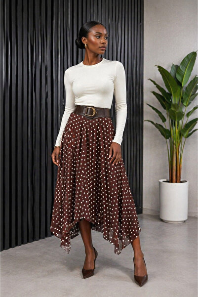 kikiriktekstil 10834 Γυναικεία φούστα με πουά σχέδιο και εσωτερική επένδυση