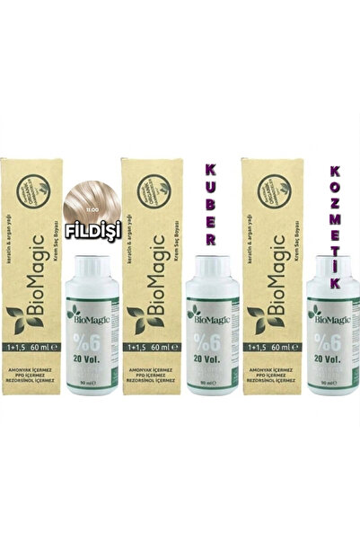 BIOMAGIC 11.00 Fildişi Organik İçerikli Amonyaksız Kalıcı Saç Boyası 3 Boya+3...