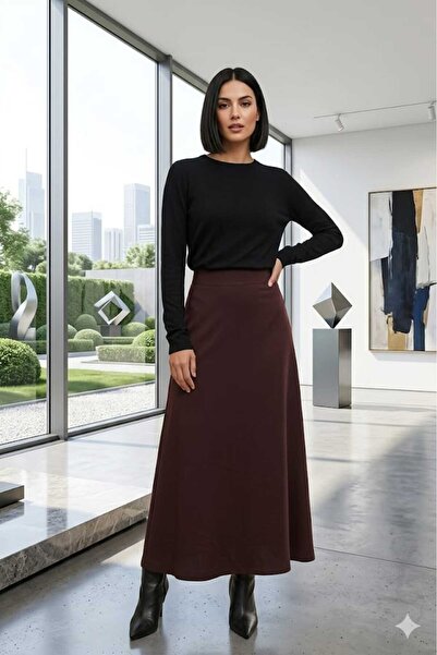 Puane Γυναικεία φαρδιά μαύρη φούστα με λεπτομέρεια φερμουάρ, καλοκαιρινή μακρ...