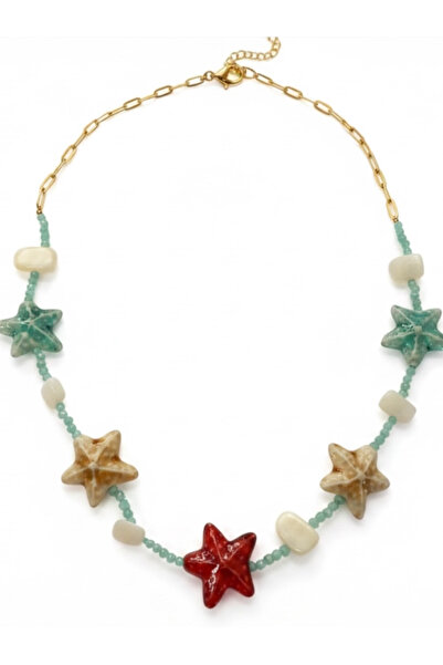 Bo Takı ve Aksesuar Starfish Beaded Steel Necklace