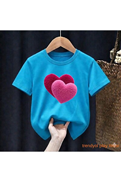 playwear Ροζ μπλουζάκι με στάμπα δύο καρδιές 100% παιδικό unisex μπλουζάκι 5 ...