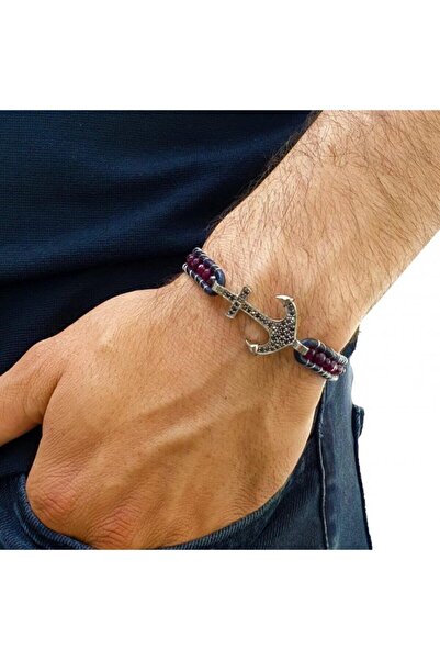 Otto Man Steel Jewelry Faset Kesim Kırmızı Akik Ve Zirkon Taşlı Çapa Detaylı ...