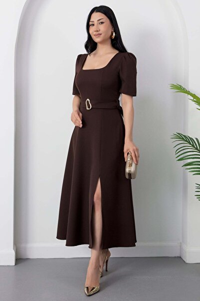PULLIMM Square Neck Belted Short Sleeve Dress Ny3132
