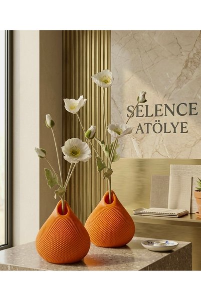 selens party SELENCE Modern Tasarım Turuncu Dekoratif Vazo Seti (2'li) Damla ...