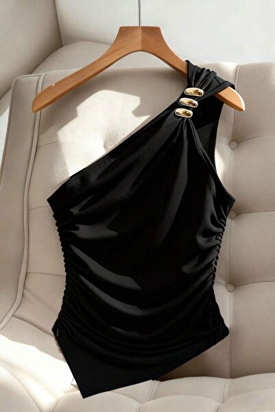 JE-TU Μπλούζα με έναν ώμο, ελαστική και με λεπτομέρεια αξεσουάρ