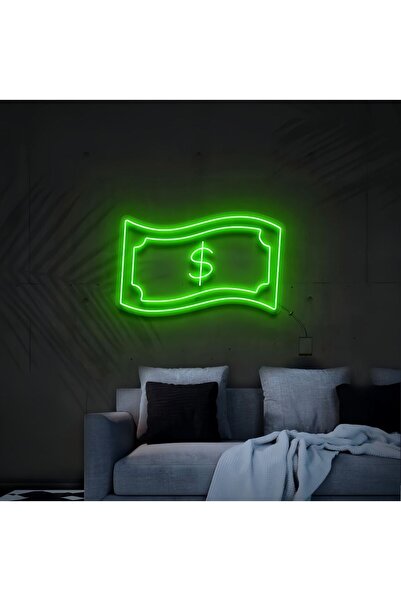 SignYourNeon Dolar Figürlü Yeşil Neon Duvar Tabelası - Para Temalı Dekoratif ...