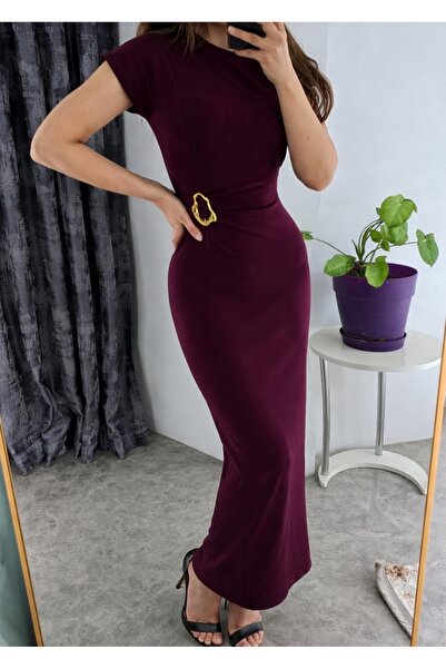fragman Beli Toka Detaylı Maxi Boy Modal Kumaş Kadın Elbise