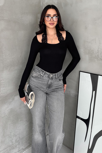 Noa&Noa Γυναικεία μακρυμάνικη μπλούζα – Κομψό crop με τετράγωνο λαιμό και λεπ...