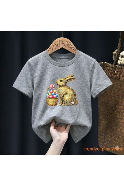 playwear Μπλουζάκι Unisex για παιδιά 100% με στάμπα Basket Egg Rabbit, για ηλ...