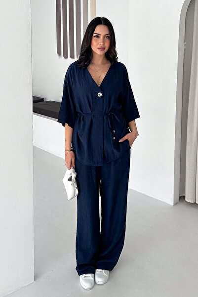 Noa&Noa Γυναικείο Σετ Πουκάμισο-Παντελόνι – Σετ 2 τεμαχίων με δέσιμο στη μέση...