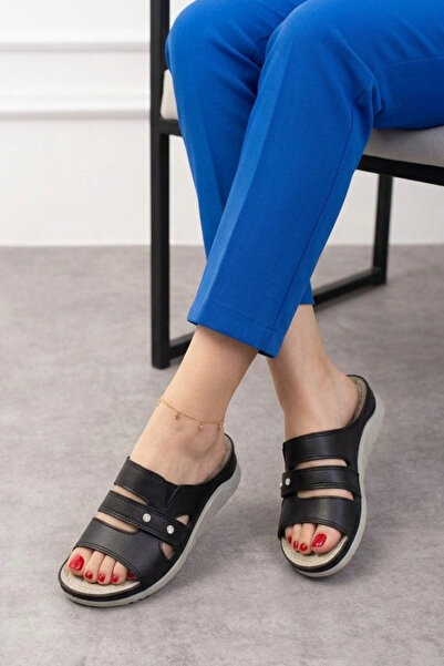 Nubbock Γυναικείες Ορθοπεδικές Παντόφλες με Λεπτομέρεια από Μαύρη Πέτρα NK2074