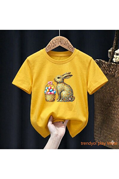 playwear Μπλουζάκι Unisex για παιδιά 100% με στάμπα Basket Egg Rabbit, για ηλ...