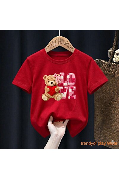 playwear Heart Bear Love Printed 100% Παιδικό unisex μπλουζάκι 5 6 -7 8-9 10 ...