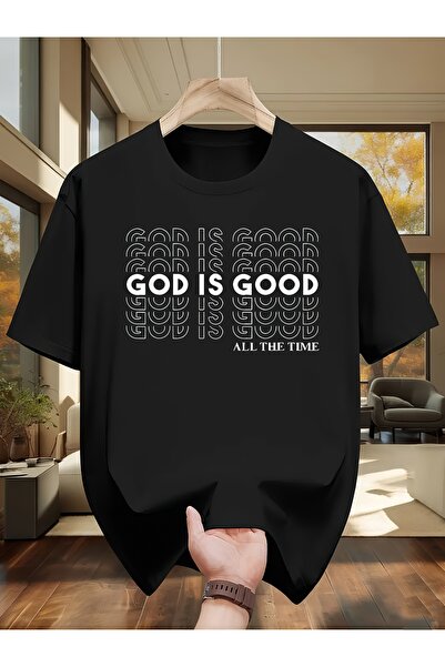 yiou trendy clothing تي شيرت رجالي مطبوع عليه عبارة "God is good"، تي شيرت مط...
