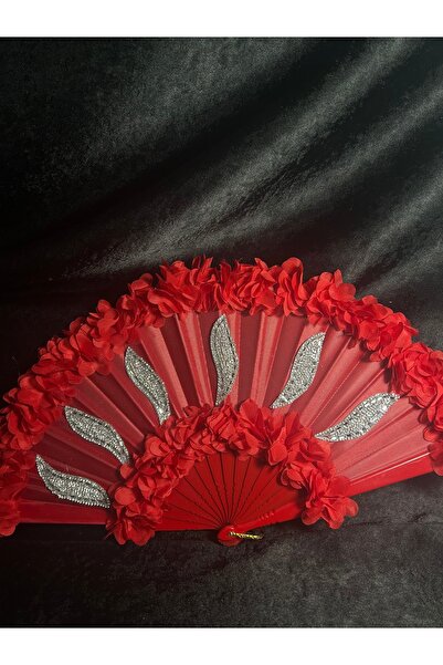 Bridal Luxe Red flower stone henna bride fan