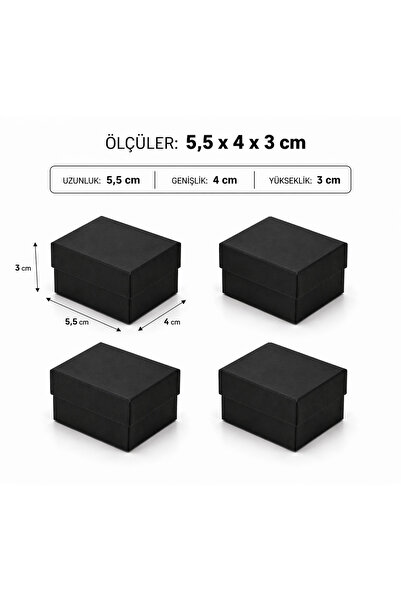 Mass Box Siyah Takı Kutusu( 5,5x4x3 cm) ( 4 ADET ) Hediye Kutusu Yüzük Küpe K...