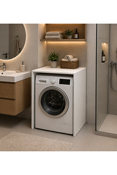 byzellahome %100 MDF - Çamaşır Makinesi Dolabı - Beyaz Renk