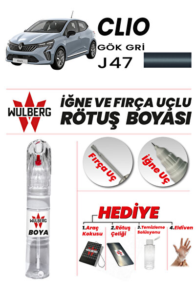 Wulberg Renault Clio Gök Gri J47 Rötuş Boya 25 ml İğne & Fırça Uçlu Kalıcı Çi...