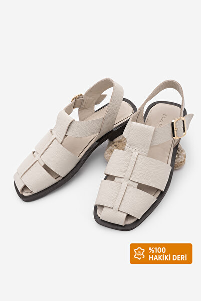 Marjin Γυναικεία πέδιλα από γνήσιο δέρμα με ρίγες, κλειστό μπροστινό μέρος, λ...