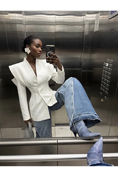 LOKADI Γυναικείο λευκό σακάκι με επένδυση και λεπτομέρεια στο παράθυρο - Διπλ...