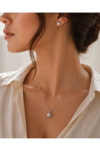 Metay Silver Zirkon Taşlı Yuvarlak Hediyelik 925 Ayar Gümüş Set