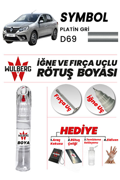 Wulberg Renault Symbol Platin Gri D69 Rötuş Boya 25 ml İğne & Fırça Uçlu Kalı...