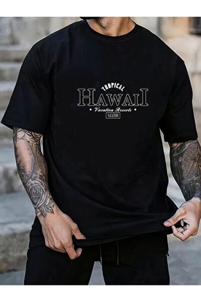 yiou trendy clothing تي شيرت رجالي بطبعة هاواي استوائية وياقة دائرية