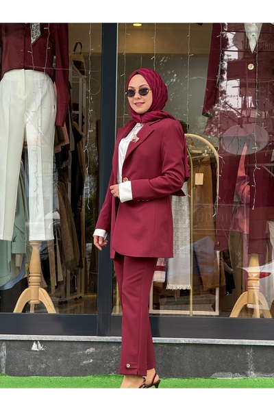 Gold düğme detay blazer takım
