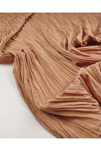 Kumaş Parça Ανοιχτό καφέ λεπτό υφαντό ύφασμα με ζάρες, ντραπέ για πουκάμισα &...