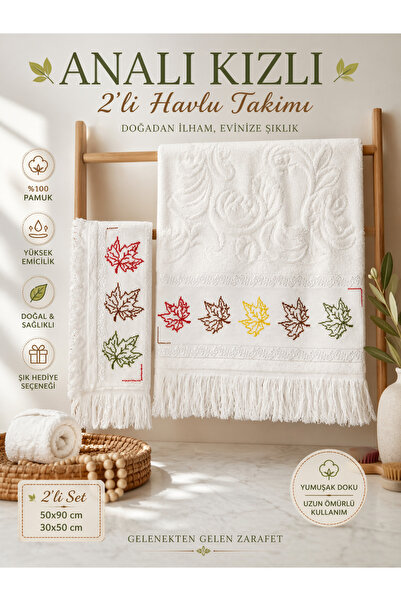 MODA ANALI KIZLI 2' li ETAMİN Mutfak ve Yüz Havlusu El İşlemesi %100 Pamuk Ka...