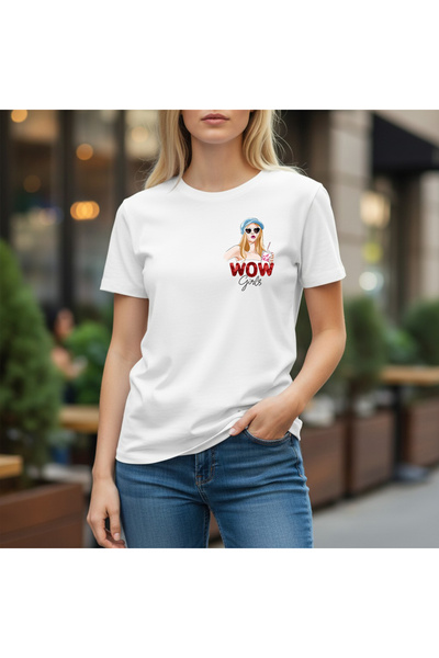URBANTRENDSTORE Unisex Wow Girls Απλό Βασικό Καλοκαιρινό Λευκό Μπλουζάκι για ...