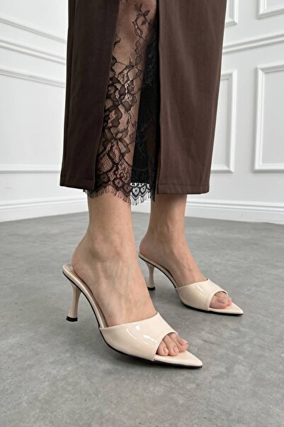 NAVİSHOES Δερμάτινες γυναικείες παντόφλες με μυτερή μύτη και λεπτό τακούνι 7 ...