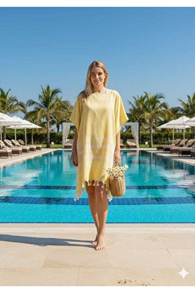 Lio20 Γυναικείο Unisex Βαμβακερό Πεστεμάλ Πόντσο με φούντες και κουκούλα για ...