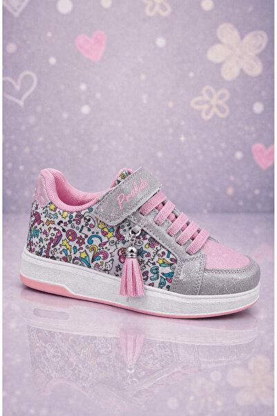 ORELİON Момичешки блестящи спортни обувки с една каишка, велкро, детайл с пис...