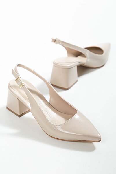 derim shoes Beige Yanki Patent Leather Women's Heeled Shoes
