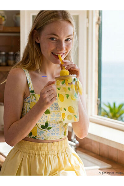 LC Waikiki Timeless Clothing & Timeless Choices Lemon Printed Glass Cup with ...
