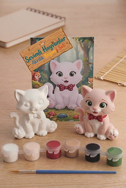 CALLWOOD 3D Kedi Figür Sevimli Hayvanlar Akrilik Boyama Seti - Eğlenceli Hobi