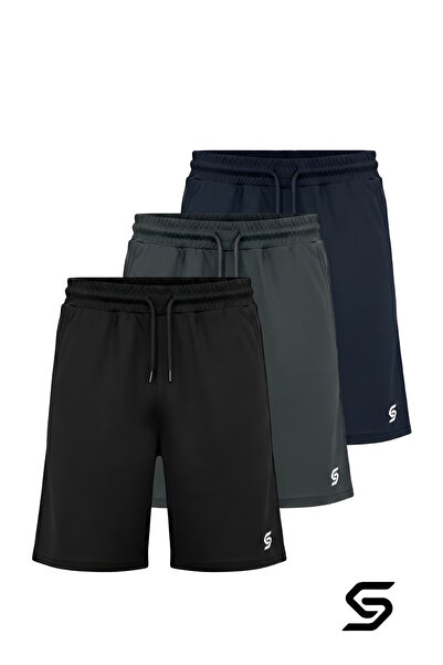 Sapeur 3'lü Paket Renkli Erkek Spor Şort - Slim Fit Antrenman & Fitness Şortu