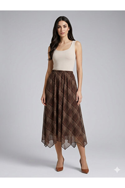 DAME Γυναικεία ασύμμετρη φούστα σιφόν μήκους midi με επένδυση premium